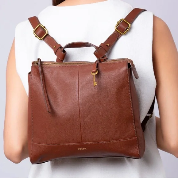 Fossil Tan Leather Backpack - Picture 1 of 10